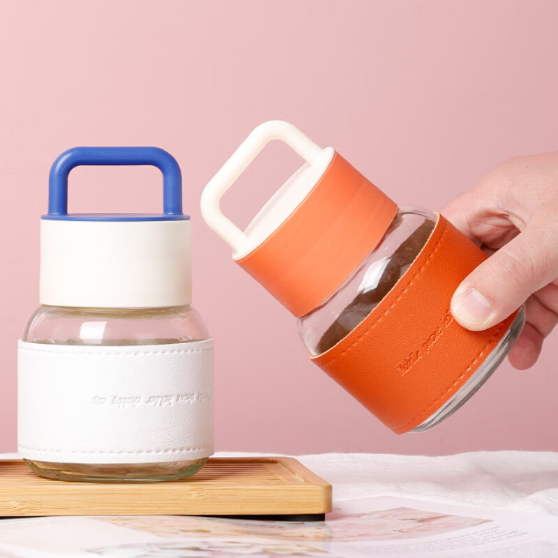 【厂家直发】手提胖胖杯300ml迷你便携杯套水杯外出旅行玻璃杯可 橙色 300ml