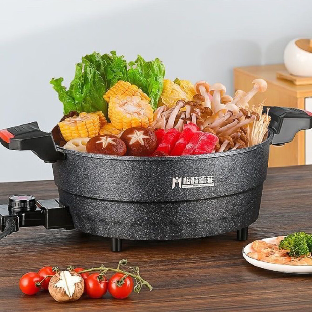 梅特德菲多功能锅电炒锅平底不粘锅电子微压锅真钛锅纯钛钢无涂层蒸煮涮火锅烤烙饼插电炒菜家用韩式电炖锅 30厘米6升（礼品全送）1-5人用