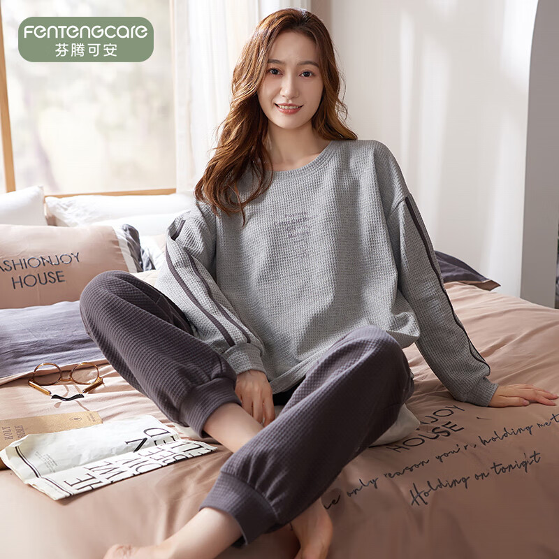 芬腾可安（FENTENGCARE）春秋季睡衣情侣纯棉女款男士长袖套装大码学生卡通孕妇家居服 01988 XL