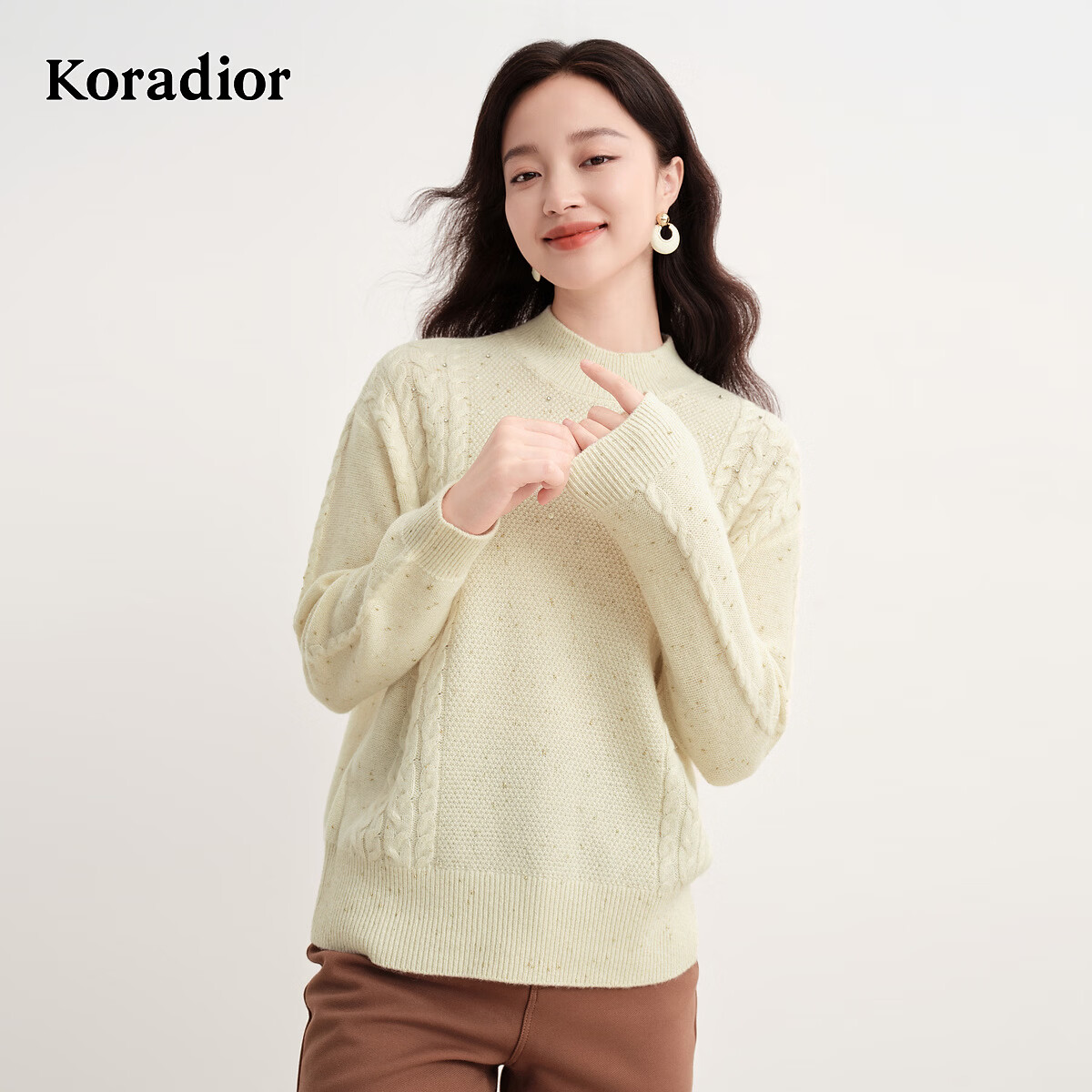 珂莱蒂尔【商场同款】冬季新款通勤简约休闲羊毛针织衫上衣女 本白 L