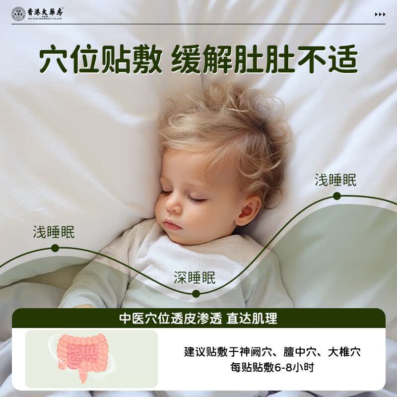 香港大药房胀气贴婴儿0-3个月防胀气贴安抚奶瓶新生儿0-6月防胀气婴儿胀气贴 1盒装【买2送1】睡觉哭闹