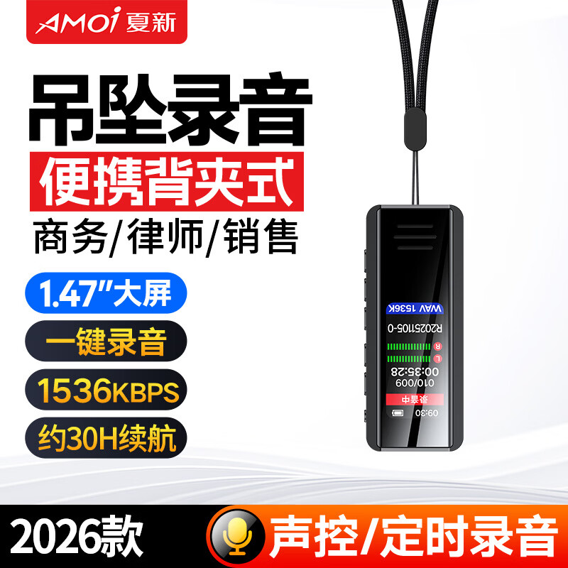 夏新（Amoi）录音笔小随身迷你背夹款超长待机高清降噪智能声控大容量便携录音器 黑色B200迷你背夹款 64G