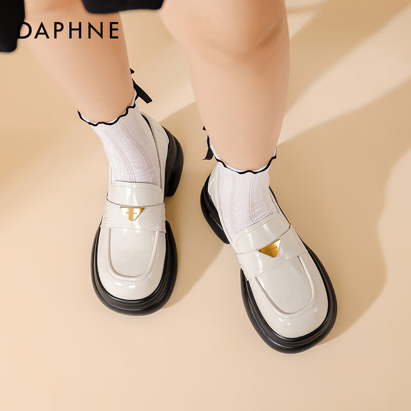 达芙妮厚底乐福鞋女2025新款秋季增高百搭单鞋女复古英伦风jk小皮鞋LP 米白色  【6.5CM厚底】 37