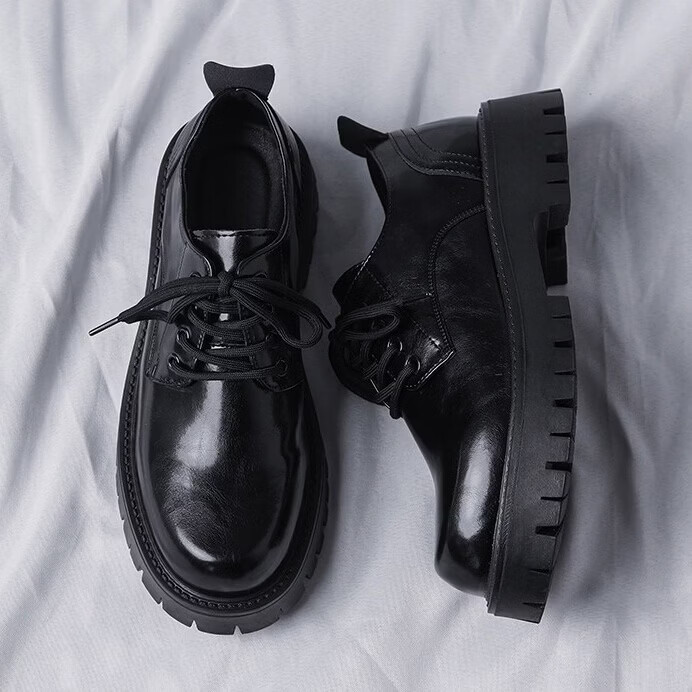 Walker Shop皮鞋男商务轻奢2026新款英伦正装大头皮鞋厚底内增高休闲皮鞋男款 黑色 39
