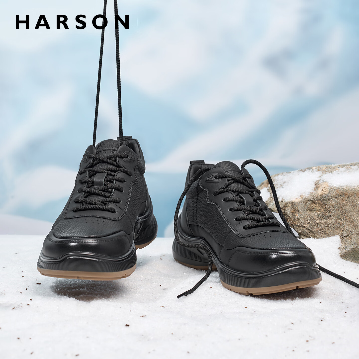 哈森（Harson）牛皮革男鞋秋冬运动皮鞋厚底商务休闲鞋公务通勤健步鞋2025年新款 黑色加绒（6148） 43