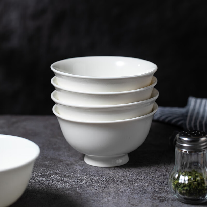 yomerto悠米兔陶瓷米饭碗家用2025新款纯白釉下彩高颜值好看的碗个人专用 【釉下彩高脚碗】4.5英寸小号4个装