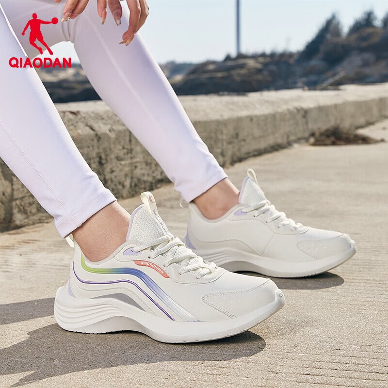 乔丹QIAODAN运动鞋女跑步鞋冬季轻便减震软底跑鞋乔丹女鞋鞋子 象牙色香芋紫-加绒革面 37