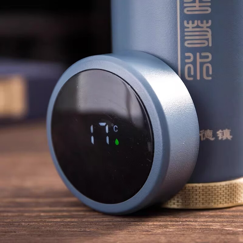 启色景德镇陶瓷内胆保温杯男女杯子高颜值商务茶水分离茶杯礼物定制 【真陶瓷内胆350ml带温度显示】金带绿色