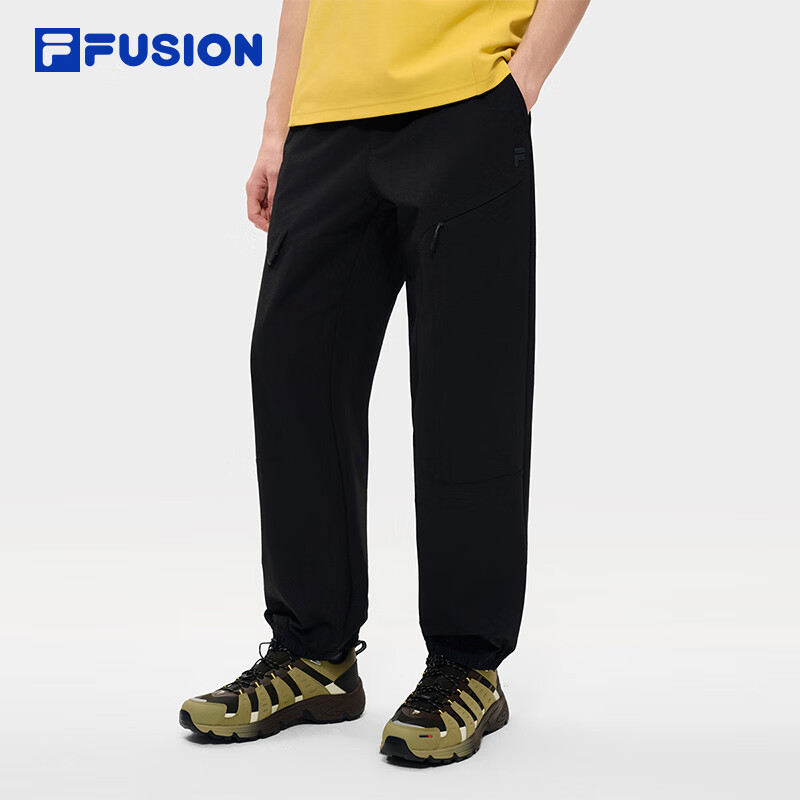 FILA FUSION斐乐潮牌章昊同款梭织长裤男2026春季新款时尚收口休闲裤 正黑色-BK XL 180/88A/XL