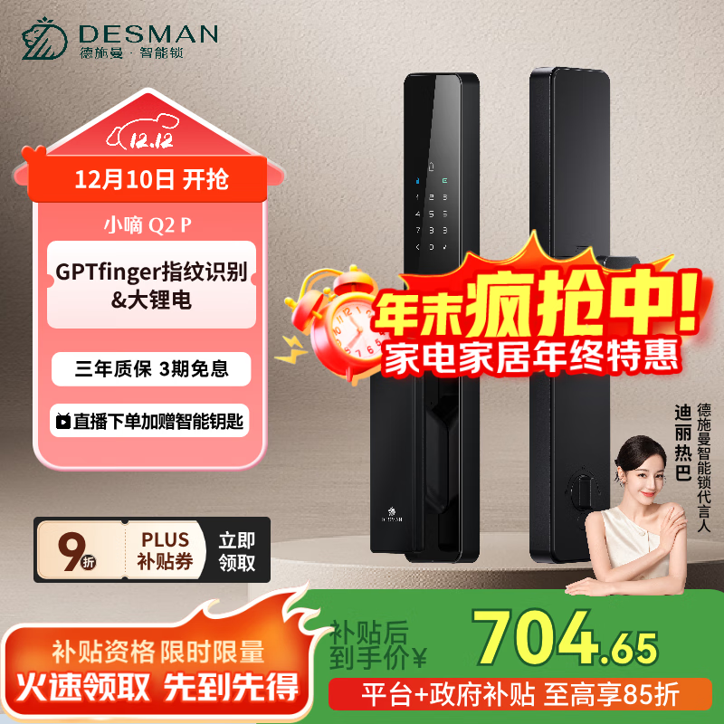 德施曼（DESMAN）智能门锁密码锁入户门 电子锁家用防盗指纹锁 小嘀 Q2P