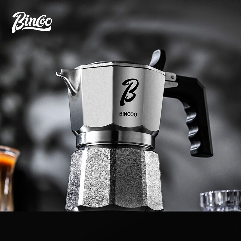 Bincoo三阀摩卡壶316不锈钢家用小型双阀煮咖啡壶意式咖啡机套装 316不锈钢摩卡壶01款-2人份-5件套