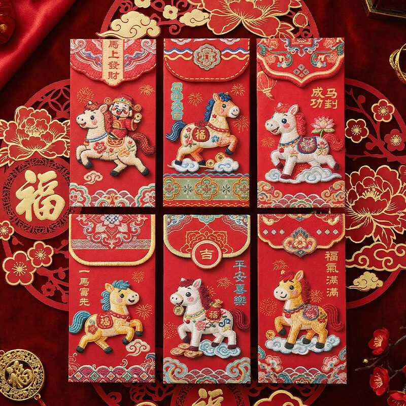 新新精艺新年红包利是封6个装2026年最新款创意5D马年红包春节过年红包袋