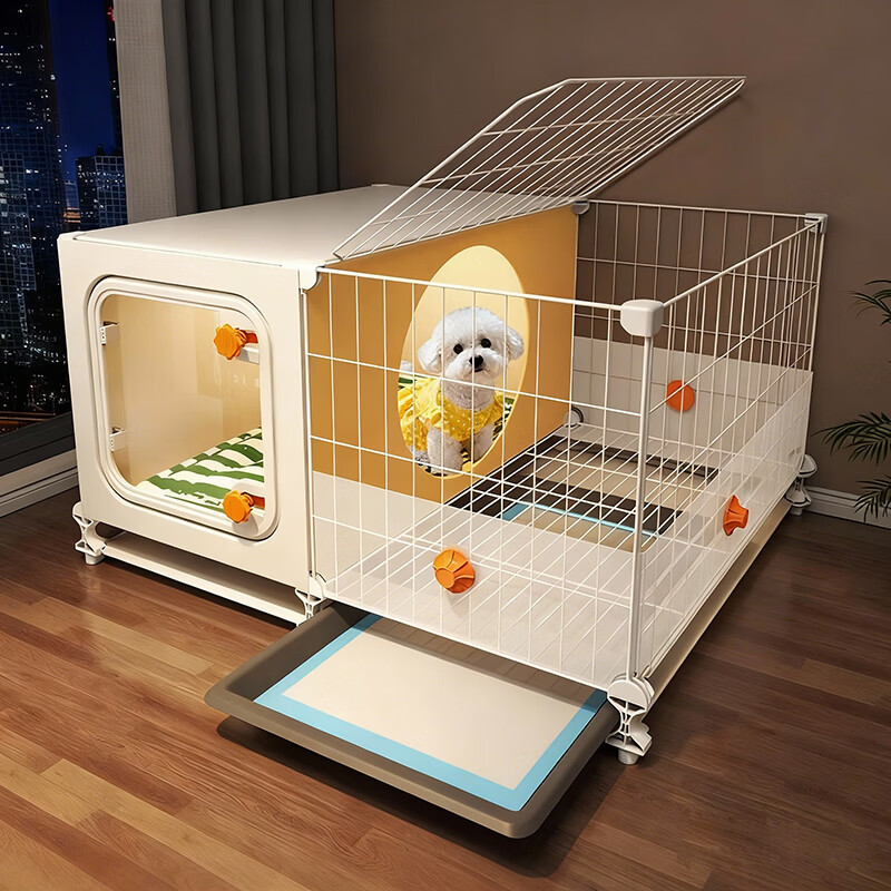 蔻丝狗笼子小型犬比熊博美一室一厅一卫带厕所分离宠物专用小别墅狗窝 中号-厕卧分区带天窗【70*45*42】围挡设计 升级厕所款：分区带天窗狗笼+厕所托盘