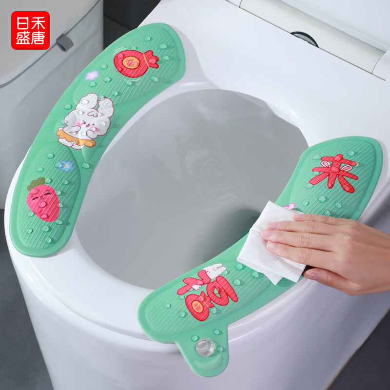 日禾盛唐可水洗马桶垫子冬季加厚加绒冬季新款马桶贴通用防水坐便垫 【2对】蓝色小狗+绿色小兔