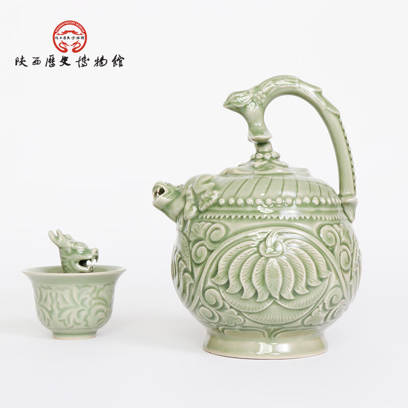 陕西歴史博物館陕西历史博物馆青釉提梁倒注壶文创礼物摆件长辈商务礼物礼盒装 大倒注流壶约 680ML
