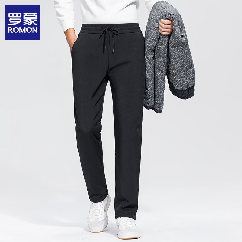 罗蒙（ROMON）男士羽绒裤外穿冬季保暖加厚直筒休闲长裤子防寒保暖鸭绒裤 黑色 XL (建议体重140-160斤)