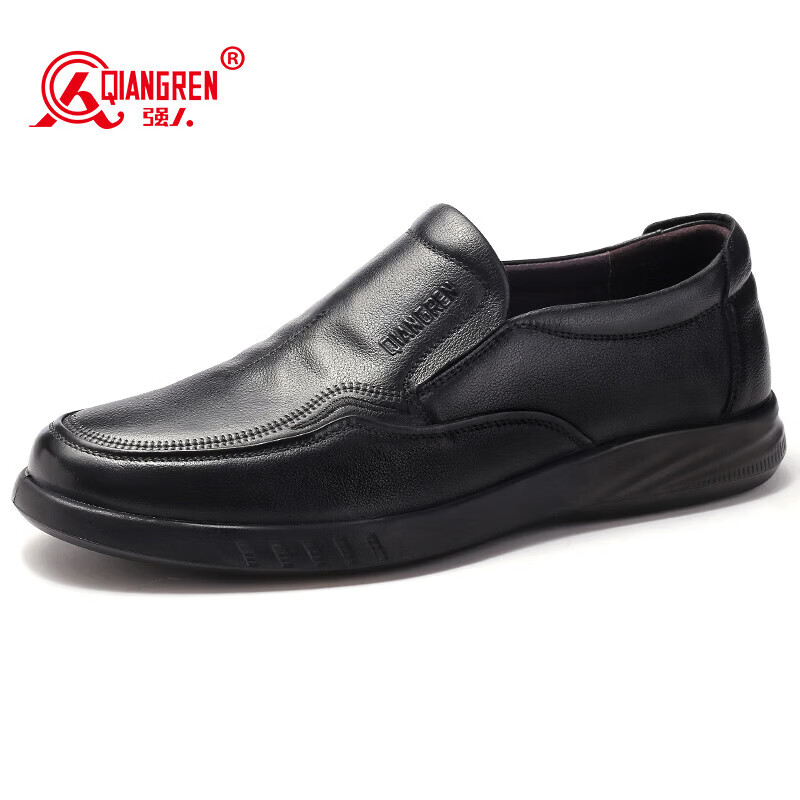 強(qiáng)人3515皮鞋男透氣商務(wù)休閑鞋中老年爸爸皮鞋男士軟底父親鞋 黑色四季款 39