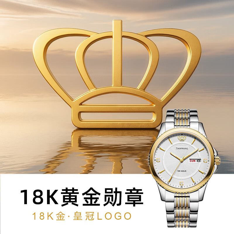 天王（TIAN WANG）手表男 生日礼物18K金LOGO尊享版钢带石英表GS3731T.DD.T.KS