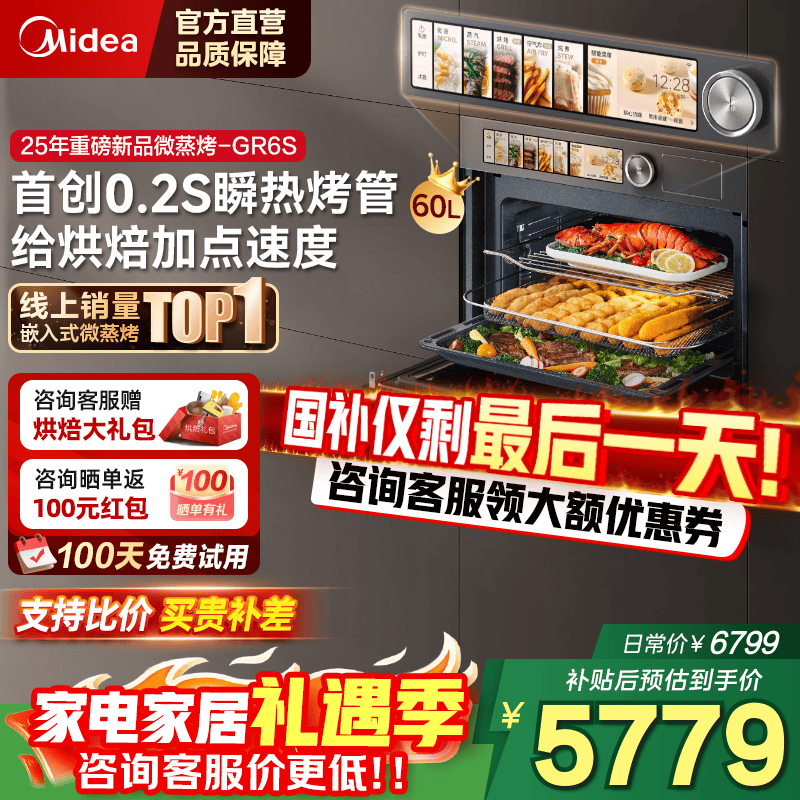 ���ģ�Midea����25�곬����Ʒ��֪ζ2.0Ƕ��ʽ΢����ը��һ���R6S ����˲�ȿ��� ��ʪ�ǿ�60L�����俾���� GR6S 6799Ԫ