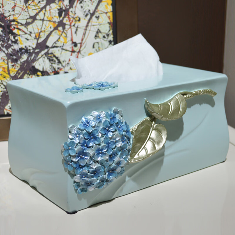 北欧风家用客厅抽纸盒车用紫阳花纸巾盒 紫阳花圆形纸巾款