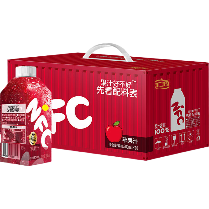 汇源NFC国光苹果汁鲜榨非浓缩饮料200ml*10盒高端礼盒节日送礼年货节