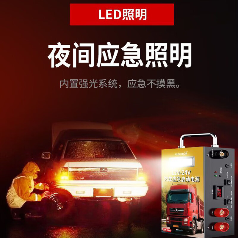 普仕顿（pushidun）汽车应急启动电源12v24v通用货车卡车强起搭电宝车载大容量搬电救援紧急打火器专业汽修户外电源 巨无霸豪华版-12V24V通用【极寒瞬启-60度】