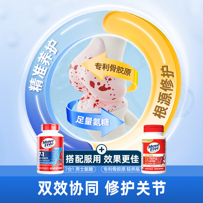 Move Free益节男士氨糖软骨素120粒 7合一维骨力营养 美国进口成人中老年人 【巩固一周期】男士氨糖 120粒*3瓶