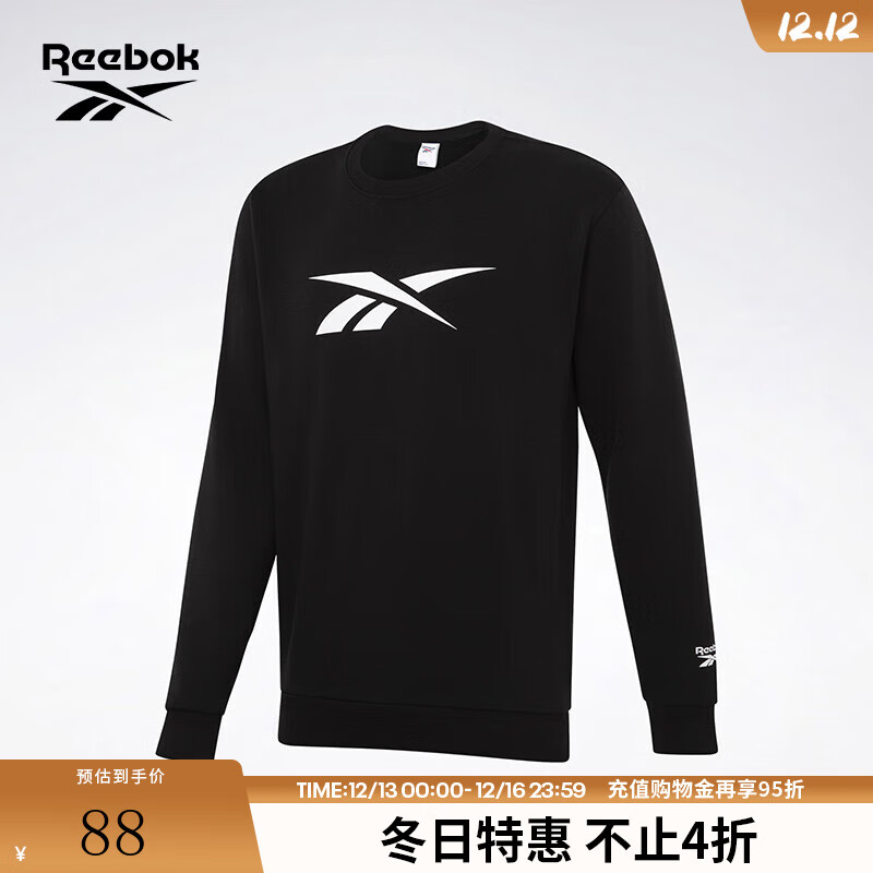 锐步锐步官方男女黑色基础LOGO款百搭时尚经典圆领套头长袖卫衣 GR8472 黑色 S