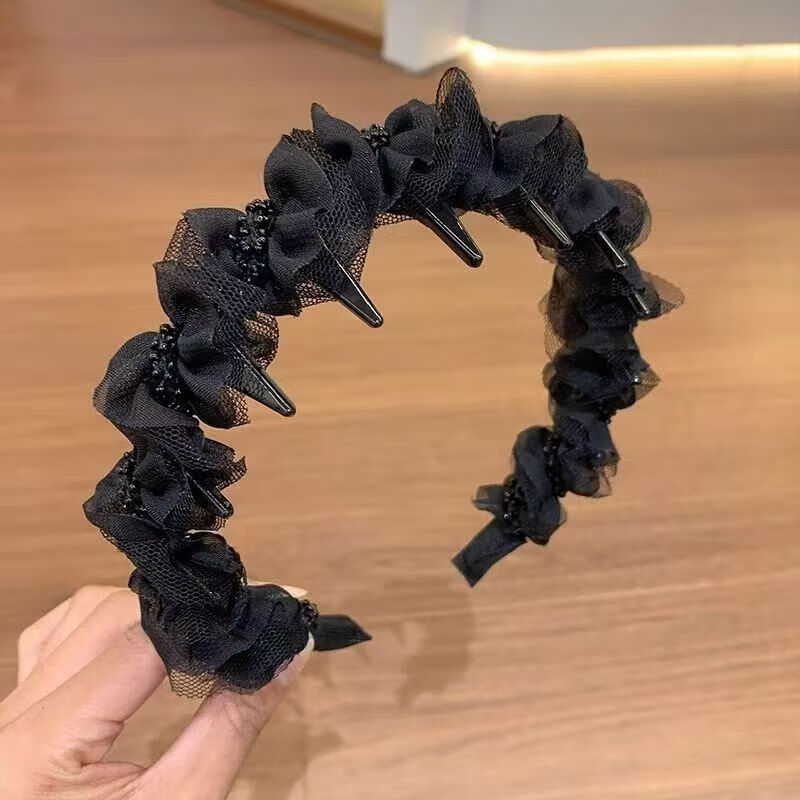 【厂家直供】珍珠蕾丝发箍新款甜美感珍珠发捆发饰洋气头饰女头箍 1 黑色