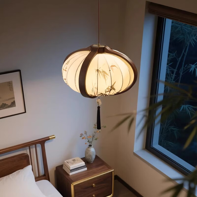 餐厅灯宋代美学禅意中国风艺术吊灯氛围灯新中式复古茶室灯笼灯具 C款【铁+水转印 布艺】