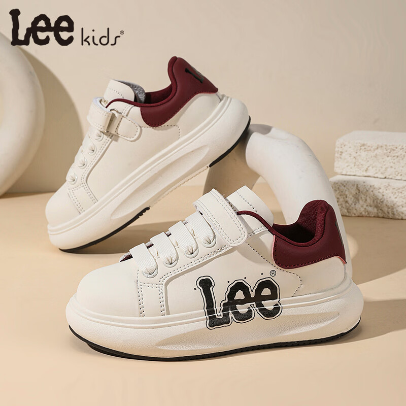 Lee童鞋春季新款儿童跑步鞋女童百搭休闲运动鞋小白板鞋男大童 米红 35 【建议脚长210mm】