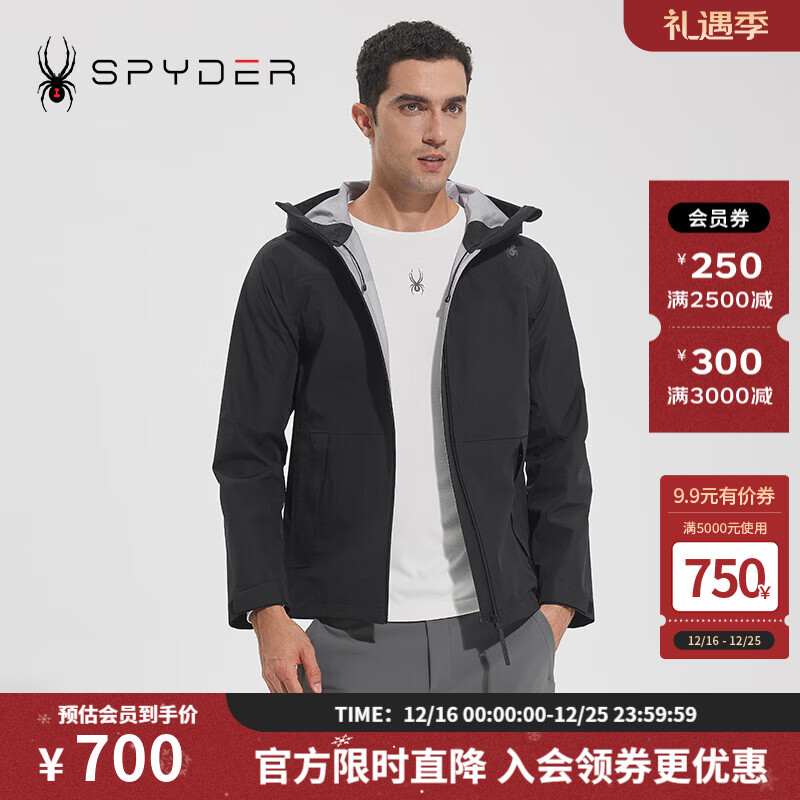 SPYDER蜘蛛秋冬男子SKI LIFE透气吸湿防泼水休闲连帽冲锋衣外套23EF133M 23EF133M黑色 L