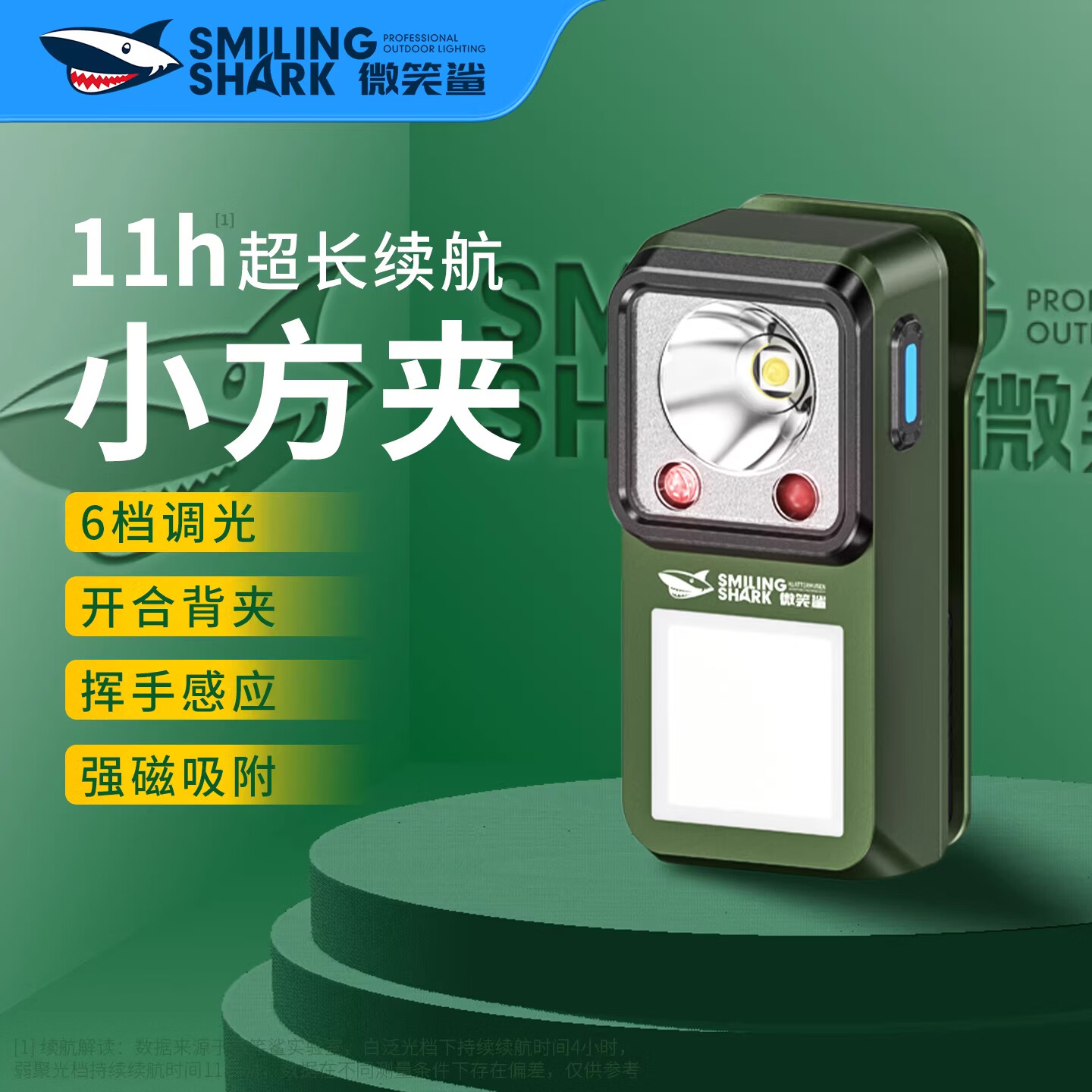 微笑鲨手电筒小型便携迷你特小方夹灯黑科技户外登山新款强光超亮长续航 森林绿【4-11小时续航】挥手感应丨无感便携