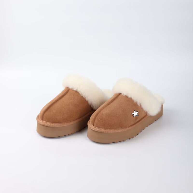 UGG EVERSHEEPSKINS雪地靴UGG厚底星拖包头拖鞋冬季羊皮毛一体棉拖顶版一比一 1:1厚底星拖栗色-带标 脚胖拍大一码 40