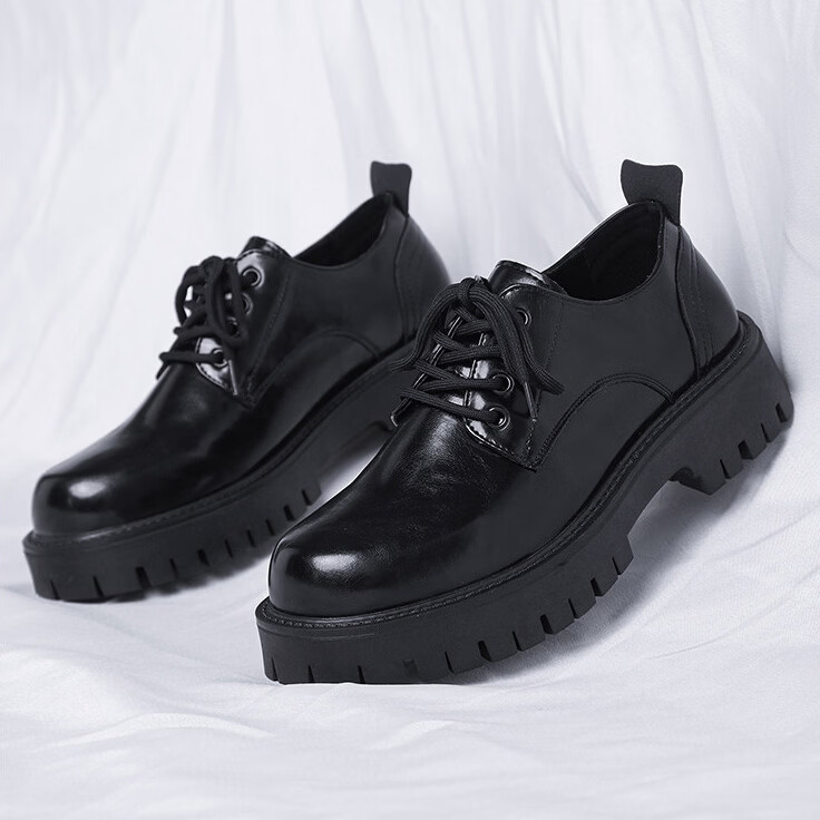 Walker Shop皮鞋男商务轻奢2026新款英伦正装大头皮鞋厚底内增高休闲皮鞋男款 黑色 39