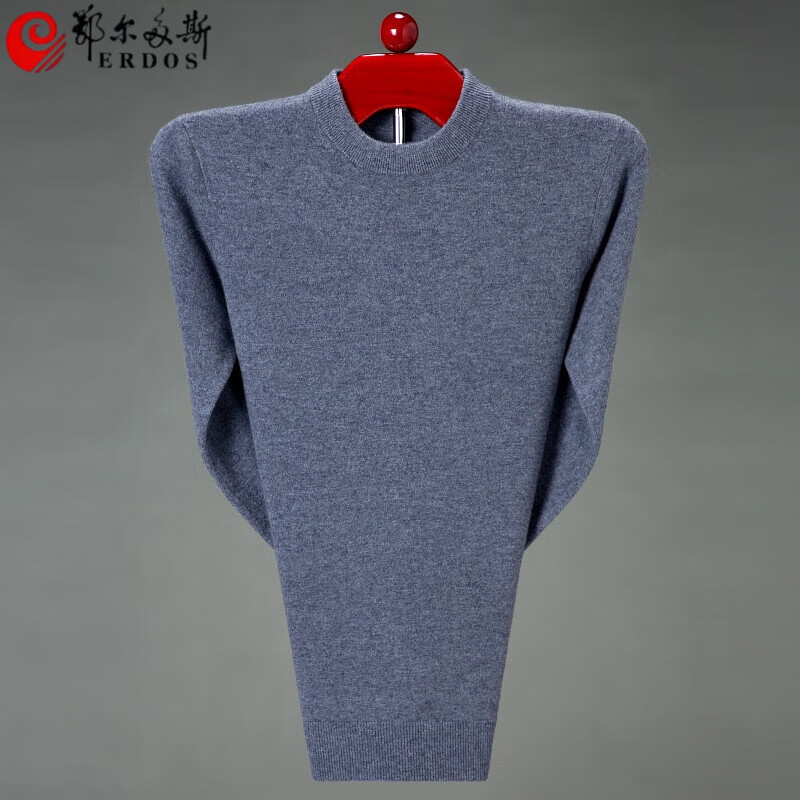 ERDOS鄂爾多斯山羊絨衫男圓領加厚中老年爸爸裝高端羊絨毛衣 灰色 XL 180/96A