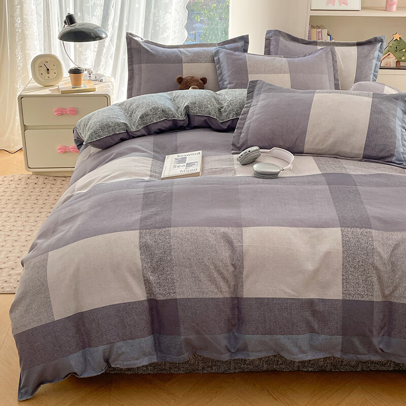 雅鹿小清新碎花四件套活性印花床单被套枕套淑女学生宿舍三件套被罩 文森格 2.0m四件套 床单款 （被套200*230cm）