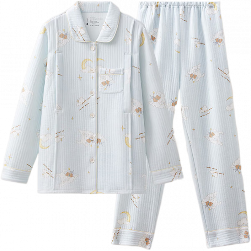 十月結(jié)晶空氣暖暖棉月子服孕婦睡衣家居服秋冬季 空氣暖暖棉丨青瓷藍月子服300g丨隱藏哺乳口_推薦 M推薦體重90-120斤