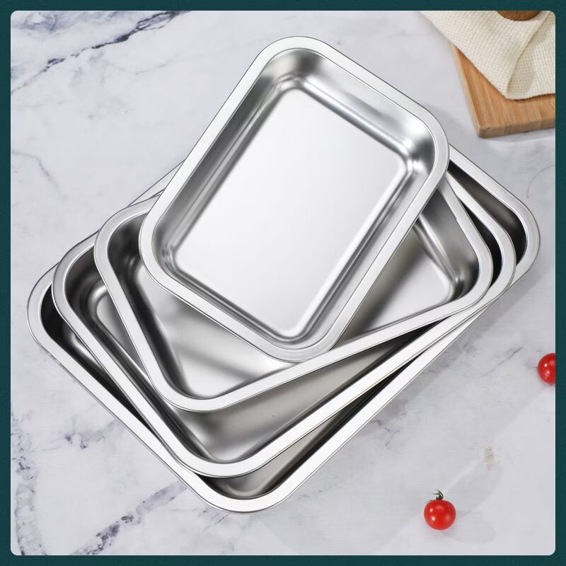 咏夏304不锈钢托盘方盘长方形蒸饭盘自助餐盘平底盘长方盘深盘浅盘 304特厚规格【32-22-2】 平底