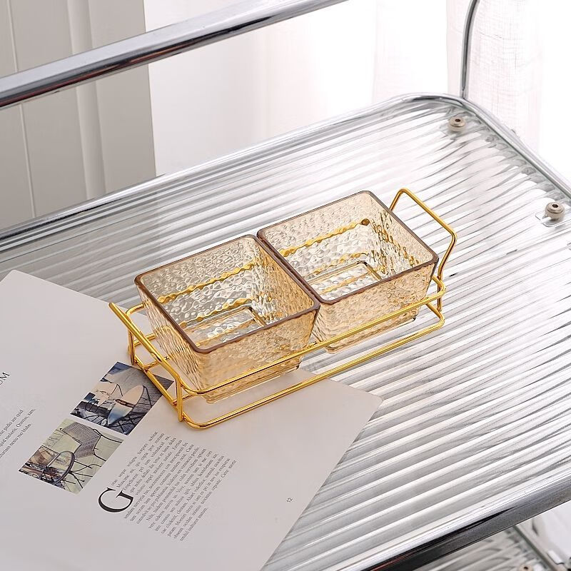 简漾水果盘客厅家用轻奢高档新款亚克力分格点心零食盘酒吧KTV小吃盘 琥珀色【亚克力锤纹】【可开票】 单格无盖单碟