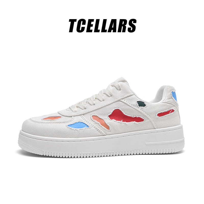 Tcellars男鞋板鞋男2026春季新款潮鞋低帮厚底小白鞋百搭运动休闲鞋子男 影风白 39