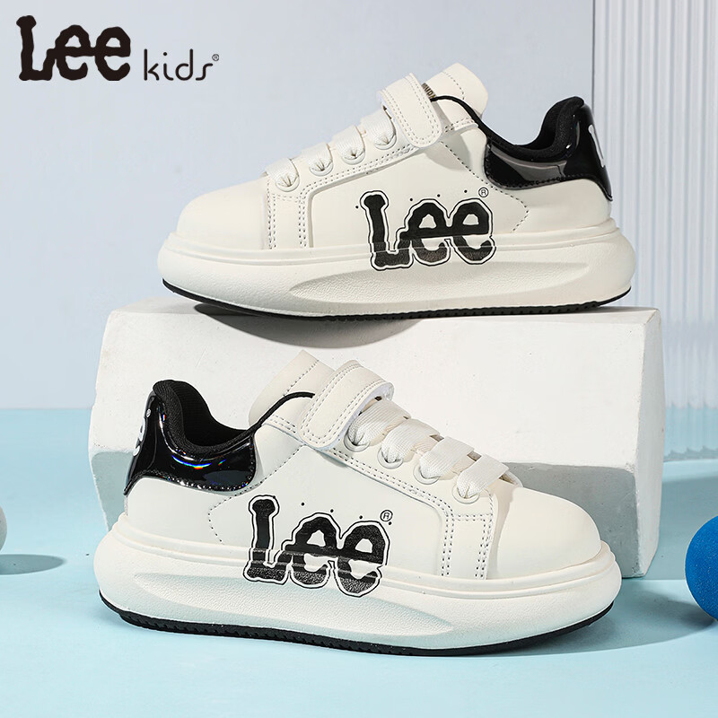 Lee童鞋春季新款儿童休闲运动鞋百搭跑步鞋女童小白板鞋男大童 米黑 32 【建议脚长192mm】