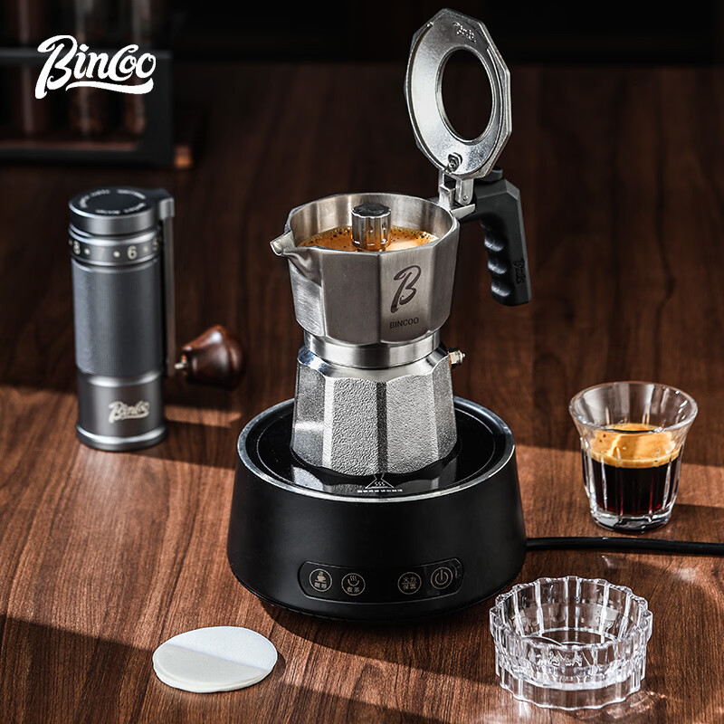 Bincoo三阀摩卡壶316不锈钢家用小型双阀煮咖啡壶意式咖啡机套装 316不锈钢摩卡壶01款-2人份-5件套