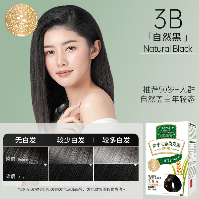 章华金标生态染发剂无对苯二胺植物纯遮盖白发膏自己在家焗油膏升级 自然黑【大量白发推荐】