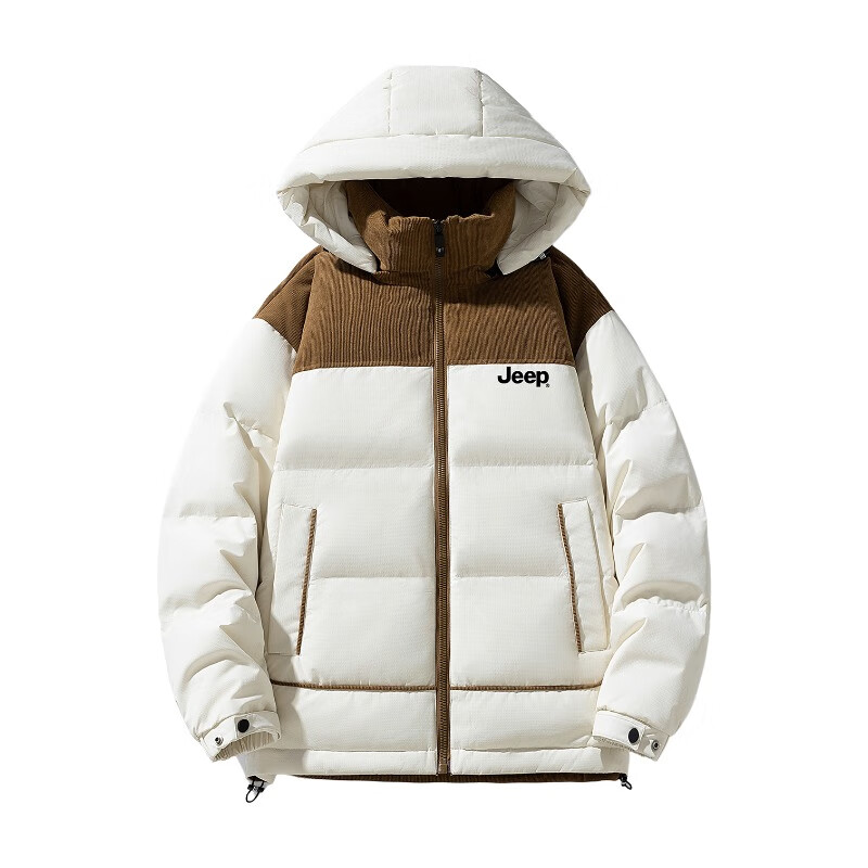 JEEP美式羽绒服男士冬季新款短款宽松拼接撞色连帽加厚保暖休闲外套男 黑色 【官方正品】 M