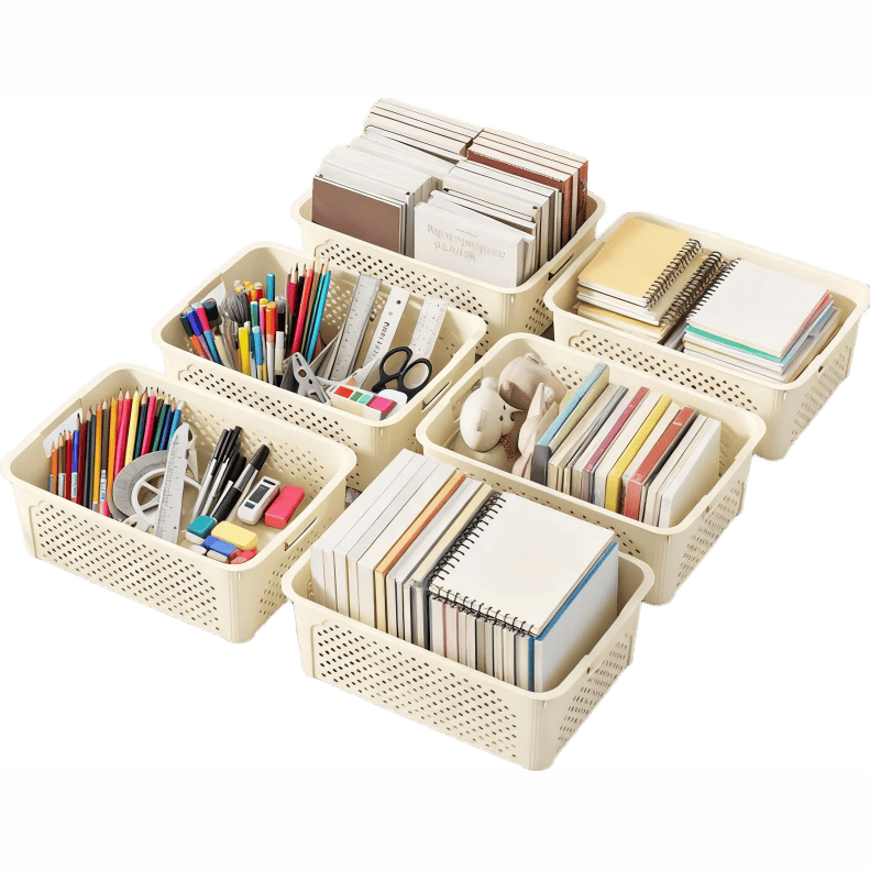 文具收纳合集 桌面文件架书架文件筐笔筒 1个装-大号文件筐超大容量奶油色