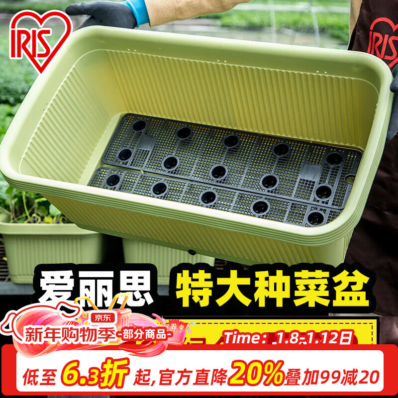 爱丽思（IRIS）阳台种菜盆种菜箱草莓种植盆长条花盆塑料蔬菜种植箱种菜专用盆 【3个装】深型700绿色