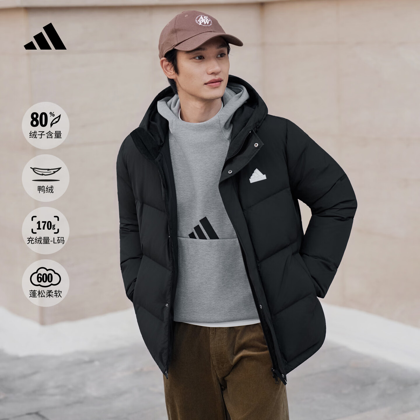adidas 600蓬拒水休闲保暖鸭绒羽绒服男女秋冬阿迪达斯官方轻运动   黑色   XL