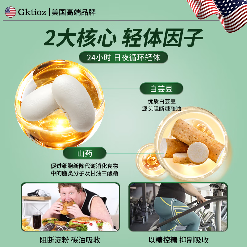 Sunoyar美国品牌含益生菌白芸豆咀嚼片增强身体代谢搭配运动 5瓶装【均价30.6】精准阻带提高助燃 60粒*5瓶