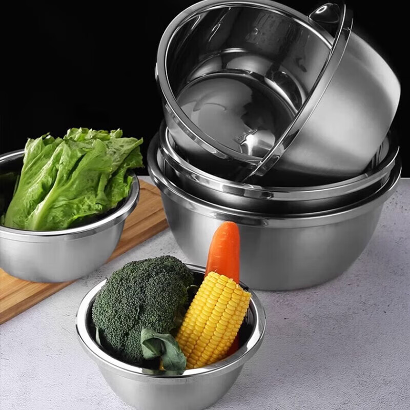 金汤银饺奥氏体不锈钢调料盆家用厨房加厚加深洗菜盆打鸡蛋和面盆洗水果 24cm刨丝盆3件套